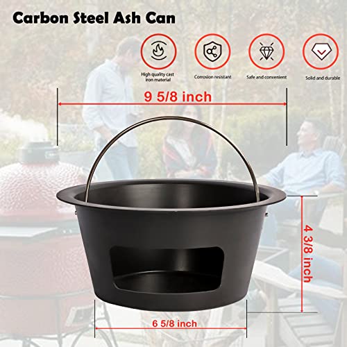 BBQ Carbon Steel Ash Can with Handle for Kamado Joe Classic Joe, Charcoal Ash Collector Charcoal Ash Can Basket Fits for Large Big Green Egg Accessories or Other Charcoal Grills