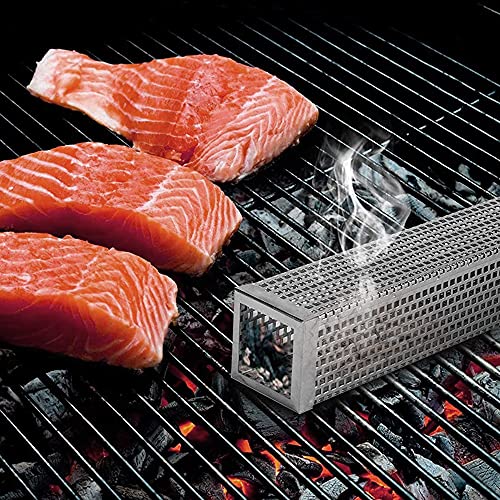 Prefdo Smoker Tube - 6” Stainless Steel Wood Pellet Tube Smokers for Cold or Hot Smoking , 5 Hours of Billowing Smoke, Work with Electric Gas Charcoal Grills or Smokers, Square