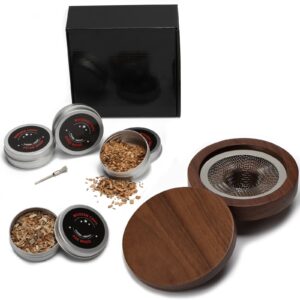 cocktail smoker kit for whiskey,drink,bourbon smoker kit with 4 different natural wood chips luxury gift set bar tool for drinking dad husband men
