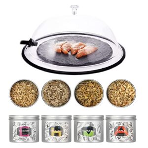 tmkeffc smoking cloche dome cover 10 inches lid + 4 pack natural wood chips set for smoking gun food drinks cocktail smoker