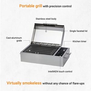 Kenyon Frontier Portable Electric Grill, Single Burner With IntelliKEN Touch Control, Stainless Steel Body, Rust-Proof Grill, UL-Approved For Indoor And Outdoor Use, Dishwasher Safe Grates, 120V