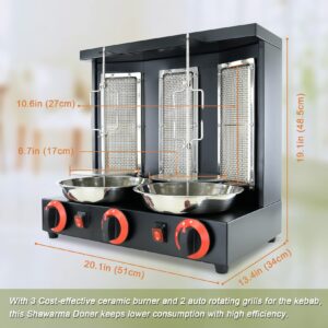 YOOYIST Shawarma Grill Propane Gyro Rotisserie Machine Kebab Doner Automatic Vertical Broiler with 3 Burners