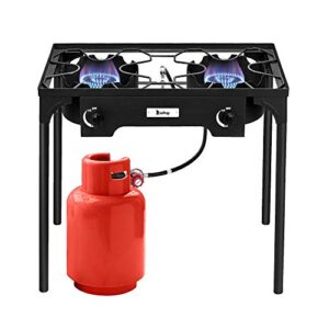 veryke outdoor camping burner stove,protable propane gas stove,high pressure stand cooker for backyard,camping,home (double burner - 150000-btu)
