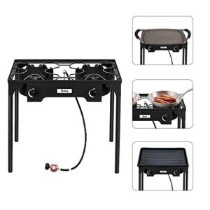 VERYKE Outdoor Camping Burner Stove,Protable Propane Gas Stove,High Pressure Stand Cooker for Backyard,Camping,Home (Double Burner - 150000-BTU)