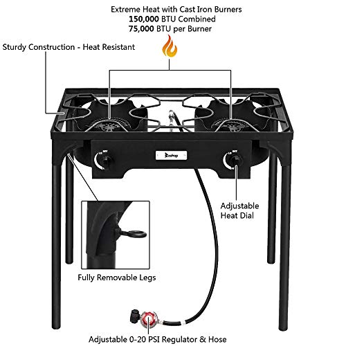 VERYKE Outdoor Camping Burner Stove,Protable Propane Gas Stove,High Pressure Stand Cooker for Backyard,Camping,Home (Double Burner - 150000-BTU)