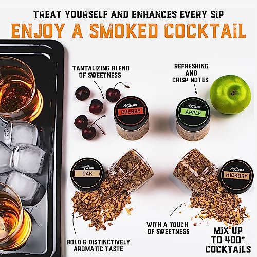 Cocktail Smoker Kit with Torch and Wood Chips Variety Pack for Whiskey and Bourbon (Butane Not Included) - Smoke Lid, an Old Fashioned Drink Smoker Kit and Whiskey Smoker Infuser Kit