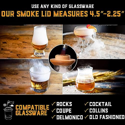 Cocktail Smoker Kit with Torch and Wood Chips Variety Pack for Whiskey and Bourbon (Butane Not Included) - Smoke Lid, an Old Fashioned Drink Smoker Kit and Whiskey Smoker Infuser Kit