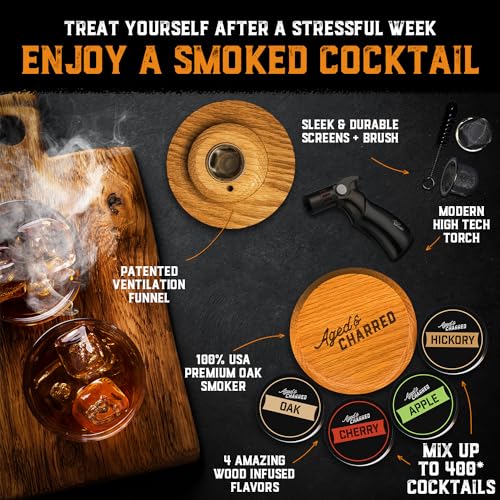 Cocktail Smoker Kit with Torch and Wood Chips Variety Pack for Whiskey and Bourbon (Butane Not Included) - Smoke Lid, an Old Fashioned Drink Smoker Kit and Whiskey Smoker Infuser Kit