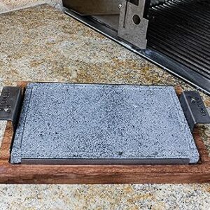 Comal Grill and Serve - 20 x 30 cm Volcanic Stone with Steel Handle Includes Wooden Base