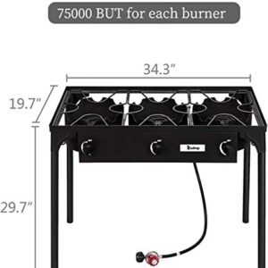 TYNAWYNW New version & Stronger Outdoor Camp Stove, Portable Burner Propane Stove with Metal Legs & Stand, propane burner for Outdoor Cooking, Safer High Pressure Propane Gas Cooker (Three Burner)