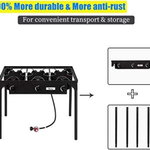 TYNAWYNW New version & Stronger Outdoor Camp Stove, Portable Burner Propane Stove with Metal Legs & Stand, propane burner for Outdoor Cooking, Safer High Pressure Propane Gas Cooker (Three Burner)