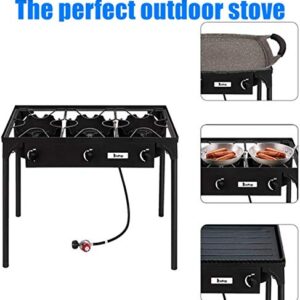 TYNAWYNW New version & Stronger Outdoor Camp Stove, Portable Burner Propane Stove with Metal Legs & Stand, propane burner for Outdoor Cooking, Safer High Pressure Propane Gas Cooker (Three Burner)