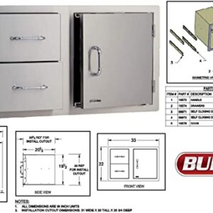 BULL GRILLS The Angus 30" Grill Natural Gas with Single Side Burner, Stainless Steel Sink,Grill Cover, Refrigerator, Door & Drawer Combo with 5 in 1 BBQ Tool Set | FREE Bio-Ethanol Table-top Fire pit