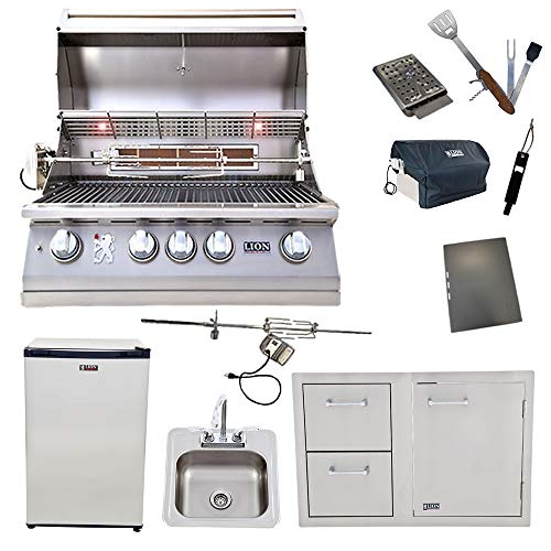 Lion 32-Inch Liquid Propane Grill L75000 with Refrigerator and Door and Drawer Combo and Drop-In Sink with and 5 in 1 BBQ Tool Set Best of Backyard Package Deal