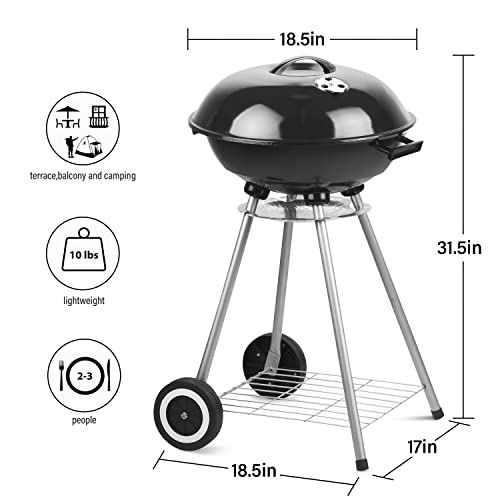 Ainfox Portable Charcoal Grill for Outdoor 18.5 inch BBQ Grill, Kettle Charcoal Grill with Plated Chrome Grates, for Outdoor Cooking, Patio, Backyard, Outdoor Cooking, Picnic