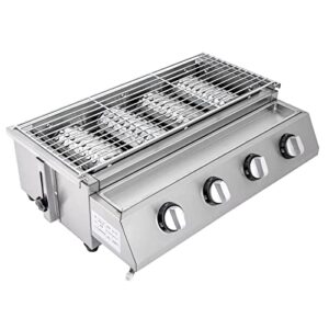 commercial 4 heads gas barbecue grill kebab roasting machine for outdoor camping, portable outdoor camping bbq rack for fish, shrimp, vegetables, barbeque griller cooking accessories