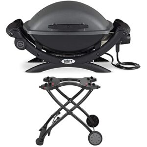 weber 52020001 q 1400 electric grill dark grey bundle with weber q portable cart for weber q 1000 / q 2000 grill black