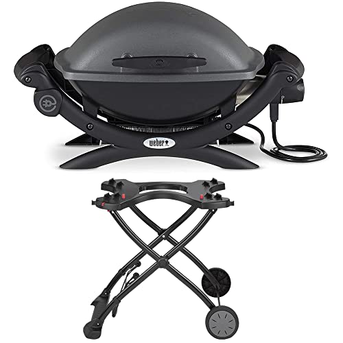 Weber 52020001 Q 1400 Electric Grill Dark Grey Bundle with Weber Q Portable Cart for Weber Q 1000 / Q 2000 Grill Black