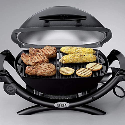 Weber 52020001 Q 1400 Electric Grill Dark Grey Bundle with Weber Q Portable Cart for Weber Q 1000 / Q 2000 Grill Black