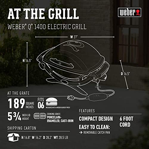 Weber 52020001 Q 1400 Electric Grill Dark Grey Bundle with Weber Q Portable Cart for Weber Q 1000 / Q 2000 Grill Black