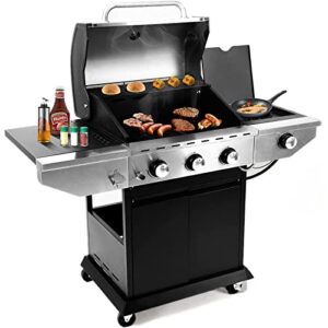 endark propane gas grill 3-burner gas grill with side burner and porcelain-enameled cast iron grates 33950btu for outdoor cabinet style patio garden bbq, camping