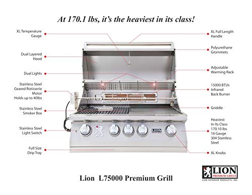 Lion Premium Grills 32-Inch Natural Gas Grill L75000 with Lion Door and Drawer Combo with Towel Rack and Lion Refrigerator Package Deal with 5 in 1 BBQ Tool Set