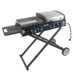 razor griddle portable 4-burner 40,000 btu gas grill & griddle combo with 16" x 16" cooking surface area, foldable cart & steel lid, black
