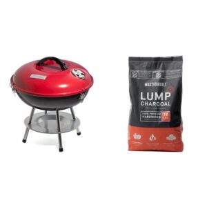 cuisinart ccg190rb inch bbq, 14" x 14" x 15", portable charcoal grill, 14" (red) & masterbuilt mb20091621 lump charcoal 16 pound, black