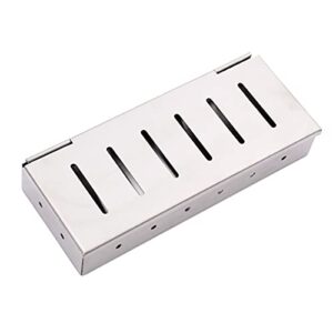 juyt smoker incense box made of stainless steel - grilling smoker box universal, smoking,for gas grill accessories or charcoal grill, 8.86 x 3.47 x 1.58 inch, silver (smoker-1f)