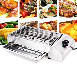 kitneed 110v 1800w commercial electric grill, steel smokeless smokeless barbecue grill, portable electric grill griddle with grate & oil drip tray for courtyard dinner, outdoor, party