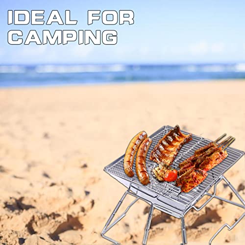 LynsaTac 12.6” Stainless Steel Foldable Camping Grills with Carry Bag, Portable BBQ Grills for Camping Outdoor Picnic Hiking, Easy to Carry and Assemble, 12.6Lx12.6Wx8.7H inches