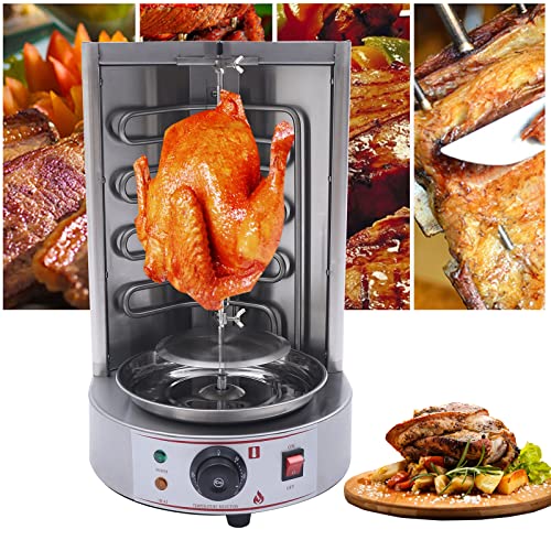 110V Electric Shawarma Grill Machine 3000W Vertical Kebab Grill 50-300℃ Vertical Rotisserie Oven Electric Grill Countertop Gyro Grill Machine for Restaurants, Bars, Barbecue Shops (Two Heating Pipes)