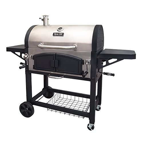 Dyna-Glo Silver/Black Porcelain/Cast Iron X-Large Premium Dual Chamber Charcoal Grill