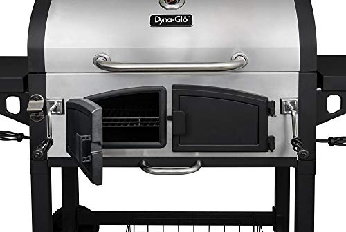 Dyna-Glo Silver/Black Porcelain/Cast Iron X-Large Premium Dual Chamber Charcoal Grill