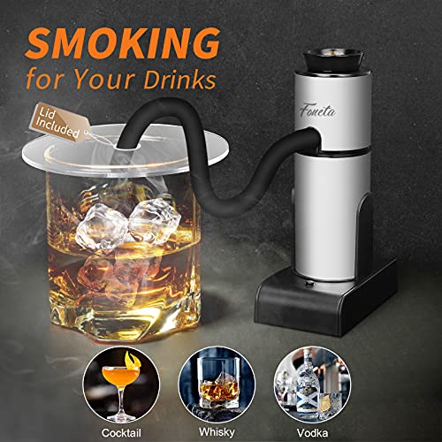 Foneta Smoking Gun Cocktail Smoker Kit with Wood Chips & Cup Lid, Upgraded Portable Indoor Smoke Infuser Whiskey Smoker Kit (starter kit)