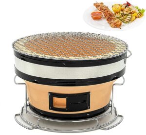 yingm japanese round yakatori charcoal grill/ceramic clay bbq/tabletop barbecue stove with wire mesh grill for backyard outdoor cooking