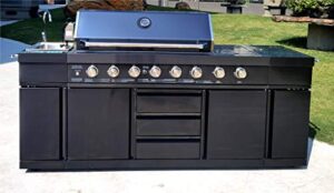 black stainless steel 8 burner 3 in 1 island bbq outdoor electric grill kitchen, propane or natural gas, with sink, side burner, led lights on knobs, and free protective grill cover