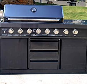 Black Stainless Steel 8 Burner 3 in 1 Island BBQ Outdoor Electric Grill Kitchen, Propane or Natural Gas, with Sink, Side Burner, LED Lights on Knobs, and Free Protective Grill Cover