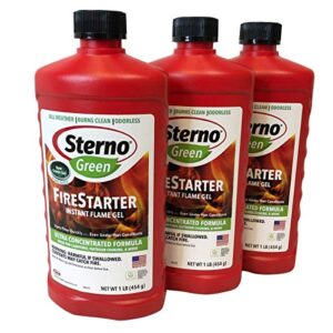 sterno fire starter all-weather, all purpose instant flame gel 3-pack, ideal for charcoal, fire pits, campfires, bio-mass stoves