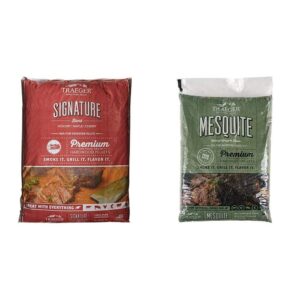 traeger grills signature blend and mesquite hardwood pellets - versatile, bold flavors for grilling and smoking
