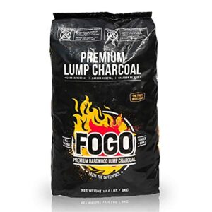 fogo premium oak restaurant grade all-natural hardwood medium and small sized lump charcoal for grilling and smoking, 17.6 pound bag