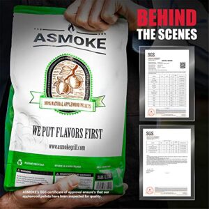 ASMOKE Wood Pellets for Smoker Grill, 100% Pure Food-Grade Apple Hardwood Pellets Straight from The Orchard, Perfect for Pellet Smokers, Outdoor Grill | Mild Sweet, Smoky Wood-Fired Flavor, 20 lbs.