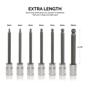 Neiko 10243A 3/8-Inch-Drive Extra-Long Ball-End Hex-Bit Socket Set, Metric Sockets 3/8" or 3 to 10 mm, S2 Steel, 7-Piece Set