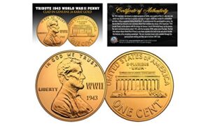 1943 tribute steelie wwii steel penny coin clad in genuine 24k gold - lot of 3