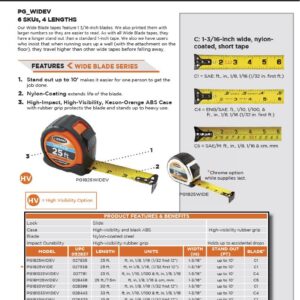 Keson PG181033WIDEV Short Tape Measure with Nylon Coated Steel Wide Blade (Graduations: 1/10, 1/100 & ft., in., 1/8), 1-3/16-Inch by 33-Foot