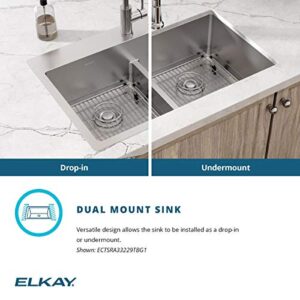 Elkay Crosstown ECTSRA33229TBG1 Equal Double Bowl Dual Mount Stainless Steel Kitchen Sink Kit with Aqua Divide