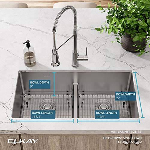 Elkay Crosstown ECTSRA33229TBG1 Equal Double Bowl Dual Mount Stainless Steel Kitchen Sink Kit with Aqua Divide