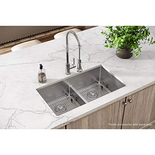 Elkay Crosstown ECTSRA33229TBG1 Equal Double Bowl Dual Mount Stainless Steel Kitchen Sink Kit with Aqua Divide