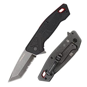vanquish folding pocket knife with 3 inch serrated steel blade for survival hunting camping fishing hiking adventure self defense small utility pocket knives with clips for men/women dad husband(6052)