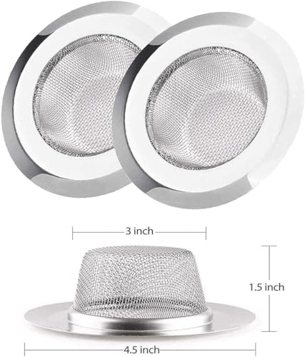 Stainless Steel Kitchen Sink Strainer Large Wide Rim 4.5" Set of 2